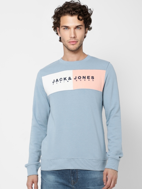 

Jack & Jones Men Blue & White Colourblocked Sweatshirt