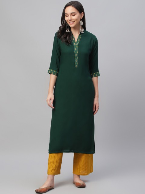 

Libas Women Green Solid Straight Kurta