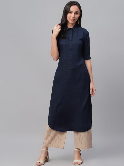 

Libas Women Navy Blue Woven Design Pakistani Style Kurta