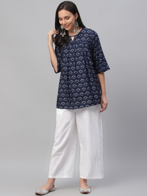 

Libas Women Navy Blue & Grey Printed A-Line Kurti