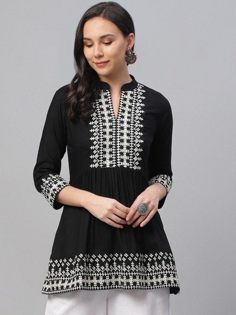 

Libas Women Black & White Embroidered A-Line Kurti