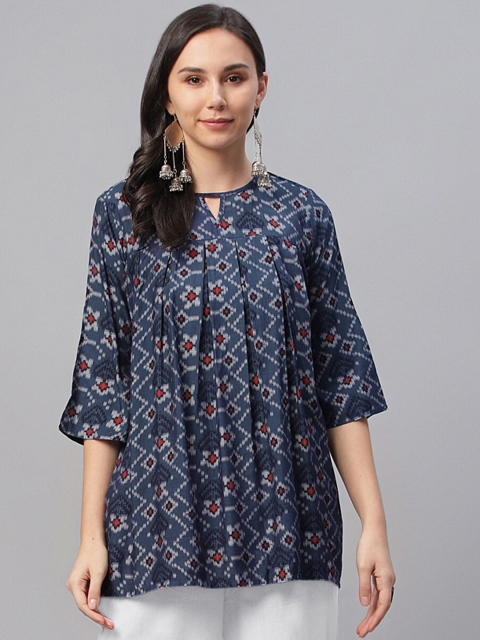 

Libas Women Blue & Grey Printed A-Line Kurti