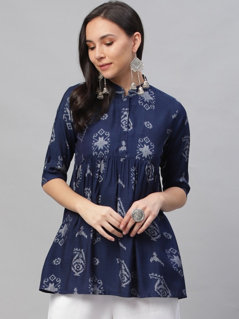

Libas Women Blue & Grey Printed A-Line Kurti