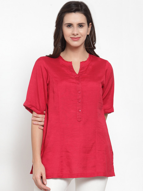 

Ayaany Women Red Solid Pure Cotton Top