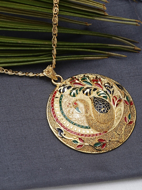 

ZeroKaata Gold-Plated Handcrafted Peacock Ethnic Pendant Necklace