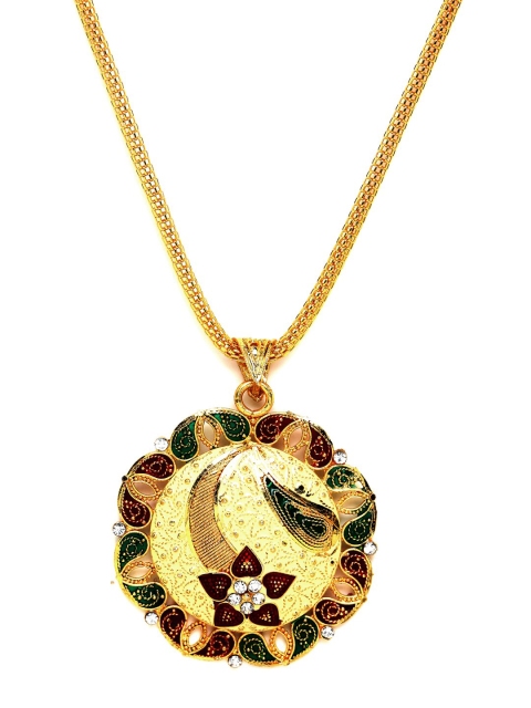

ZeroKaata Gold-Plated Maroon Flower Ethnic Pendant Necklace