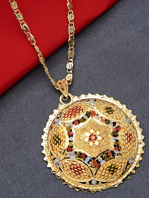 

ZeroKaata Gold-Plated Metal Handcrafted Circular Pendant Necklace