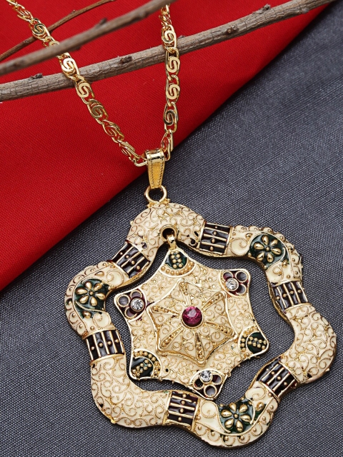 

ZeroKaata Gold-Plated & Red Handcrafted Stone-Studded Necklace