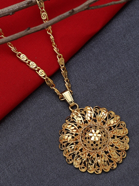 

ZeroKaata Gold-Plated Handcrafted Necklace with Floral Pendant