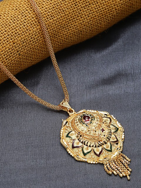 

ZeroKaata Gold & Red Floral Pendant Necklace