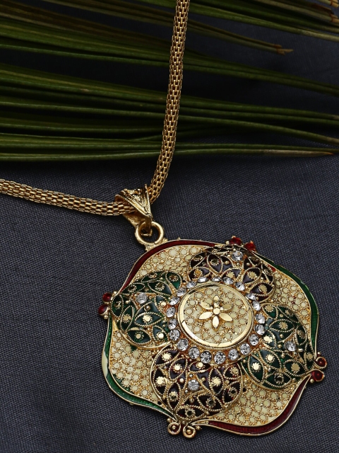 

ZeroKaata Gold-Plated & Green Handcrafted Pendant Necklace