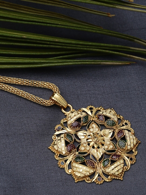 

ZeroKaata Gold-Plated Ethnic Flower Pendant Necklace