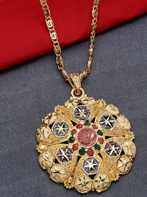 

ZeroKaata Gold & Red Floral Pendant Necklace