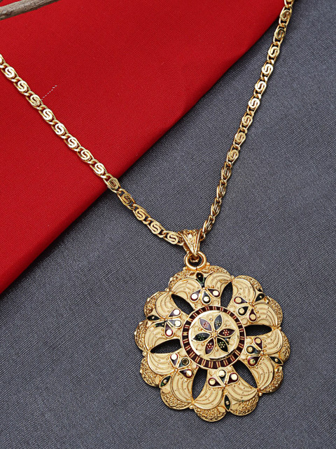 

ZeroKaata Gold-Plated Handcrafted Chain with Floral Motifs Pendant