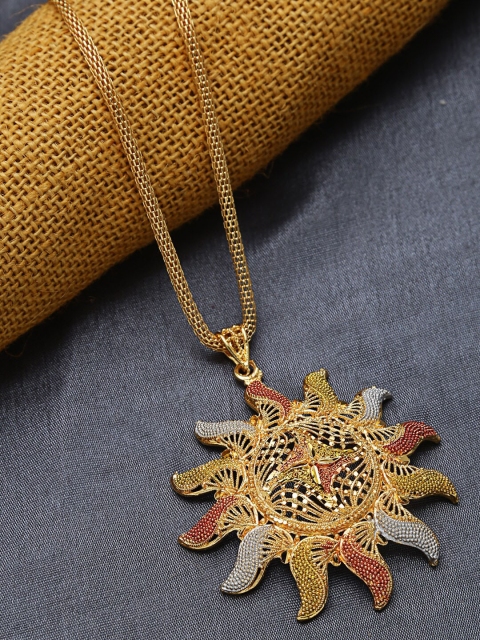 

ZeroKaata Gold-Plated Metal Handcrafted Surya Pendant Necklace