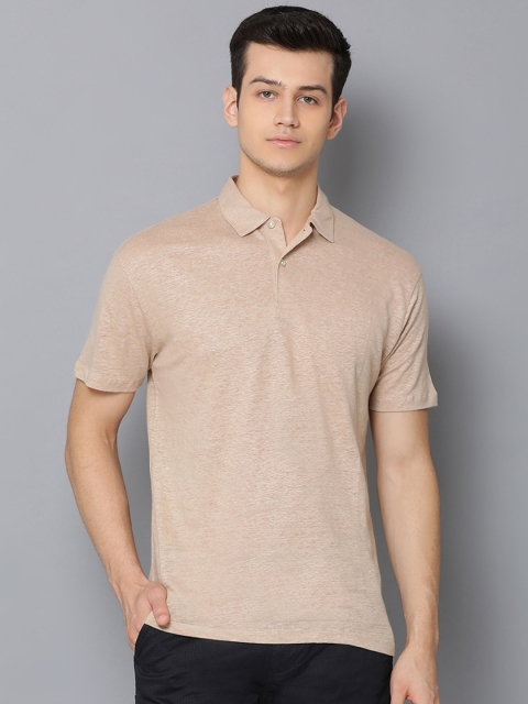 

Bruun & Stengade Men Beige Solid Pure Linen Polo Collar T-shirt