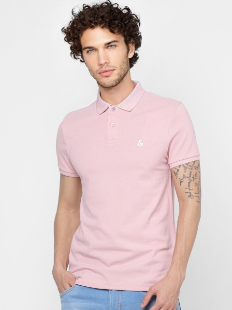 

Jack & Jones Men Pink Solid Polo Collar T-shirt