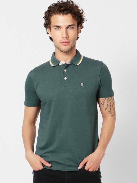 

Jack Jones Men Green Solid Polo Collar Pure Cotton T-shirt
