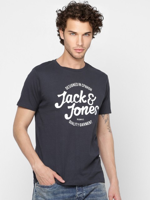 

Jack & Jones Men Black & White Printed Round Neck T-shirt
