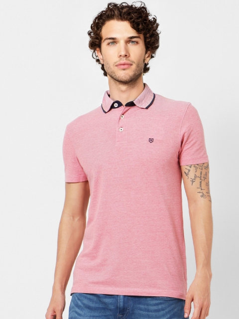 

Jack & Jones Men Pink Solid Polo Collar T-shirt