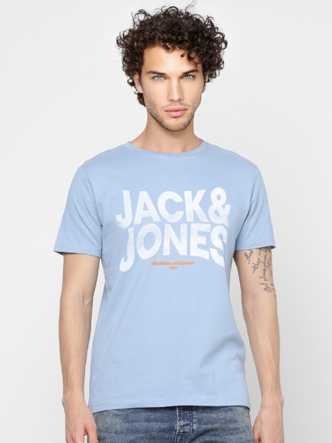 

Jack & Jones Men Blue & Off-White Printed Round Neck T-shirt