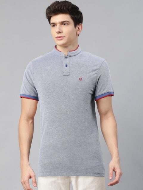 

Jack & Jones Men Blue Solid Stand Collar T-shirt