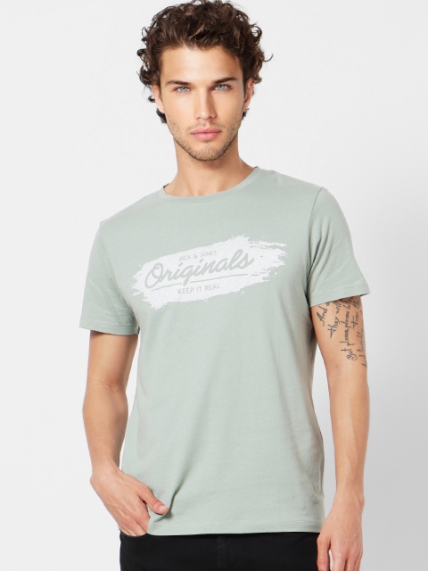 

Jack & Jones Men Green & White Printed Round Neck T-shirt