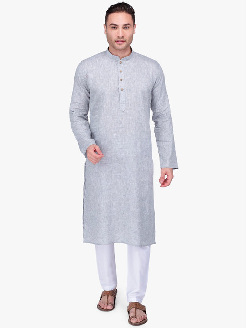 

RAJUBHAI HARGOVINDAS Men Grey Solid Straight Kurta