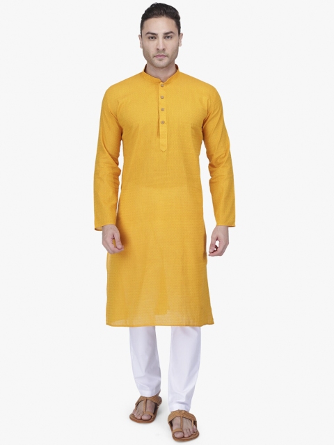

RAJUBHAI HARGOVINDAS Men Yellow Solid Straight Kurta