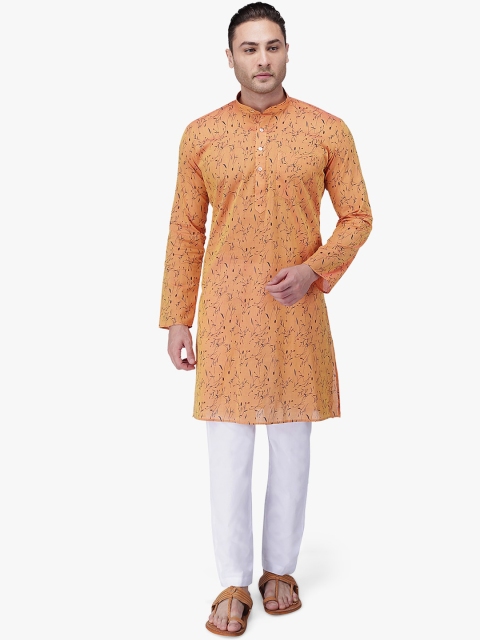 

RAJUBHAI HARGOVINDAS Men Orange Floral Print A-Line Kurta