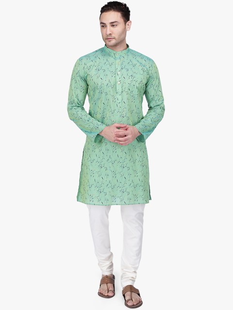 

RAJUBHAI HARGOVINDAS Men Green & Blue Printed Straight Kurta
