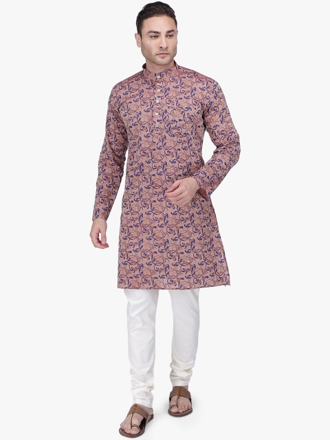 

RAJUBHAI HARGOVINDAS Men Brown & Blue Printed Straight Kurta
