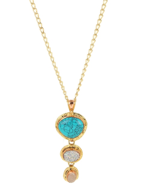 

ZeroKaata Turquoise Blue Gold-Plated Stone-Studded Handcrafted Pendant with Chain