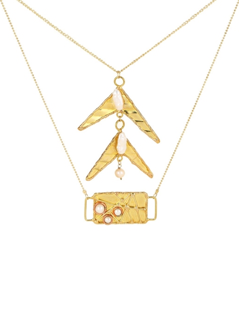 

ZeroKaata Off-White Gold-Plated Stone-Studded & Beaded Handcrafted Layered Necklace