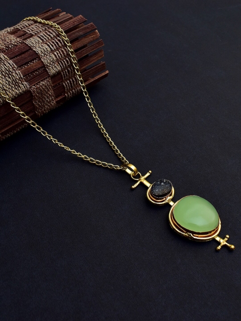 

ZeroKaata Women Green Gold-Plated Stone Studded Oval Handcrafted Pendant with Chain