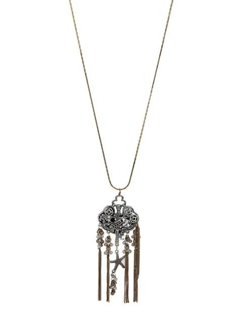 

ZeroKaata Women Oxidised Silver-Toned Gold-Plated Tasselled Handcrafted Necklace