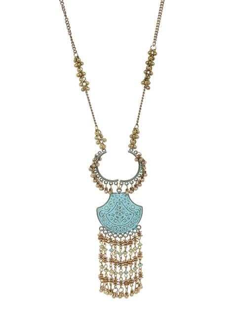 

ZeroKaata Women Oxidised Blue Silver-Plated Beaded Tasselled Handcrafted Necklace