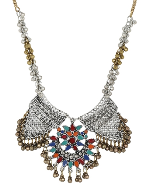 

ZeroKaata Women Oxidised Silver-Plated Beaded Handcrafted Statement Necklace