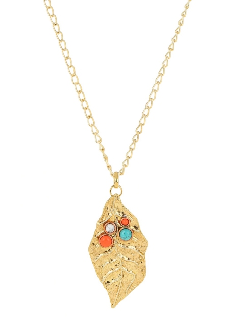 

ZeroKaata Women Gold-Plated Beaded Leaf Shaped Handcrafted Pendant with Chain