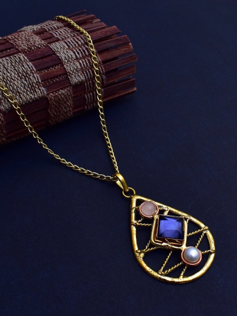 

ZeroKaata Women Gold-Plated Beaded Teardrop Shaped Handcrafted Pendant with Chain
