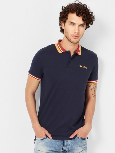 

Jack & Jones Men Navy Blue Solid Polo Collar T-shirt