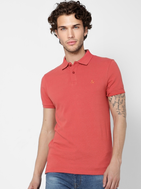 

Jack & Jones Men Coral Orange Solid Polo Collar T-shirt