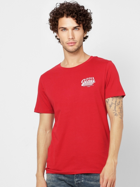 

Jack & Jones Men Red Brand Logo Detail Solid Round Neck T-shirt