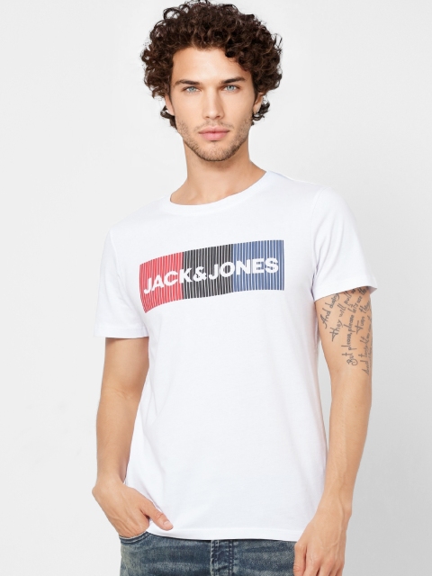 

Jack & Jones Men White & Red Printed Round Neck T-shirt