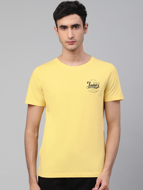 

Jack & Jones Men Yellow Solid Round Neck T-shirt