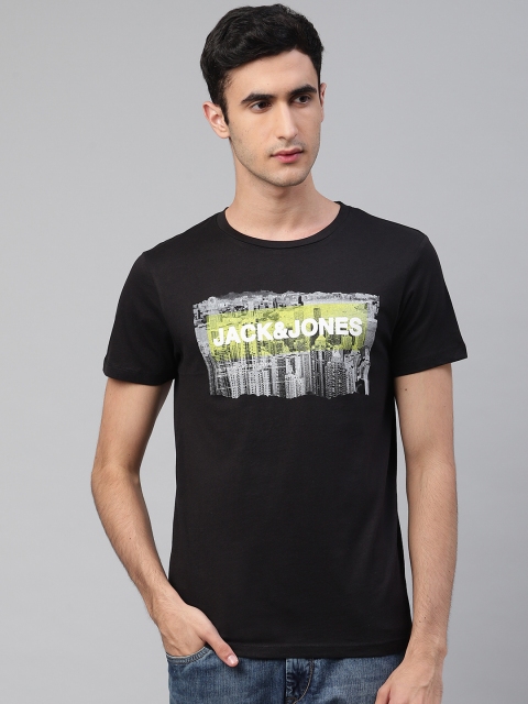 

Jack & Jones Men Black & White Printed Round Neck T-shirt