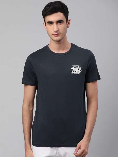 

Jack & Jones Men Navy Blue Solid Round Neck T-shirt