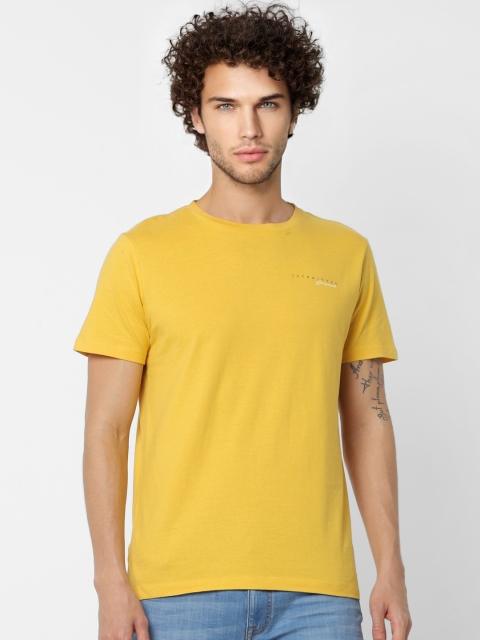 

Jack Jones Men Yellow Solid Round Neck Pure Cotton T-shirt