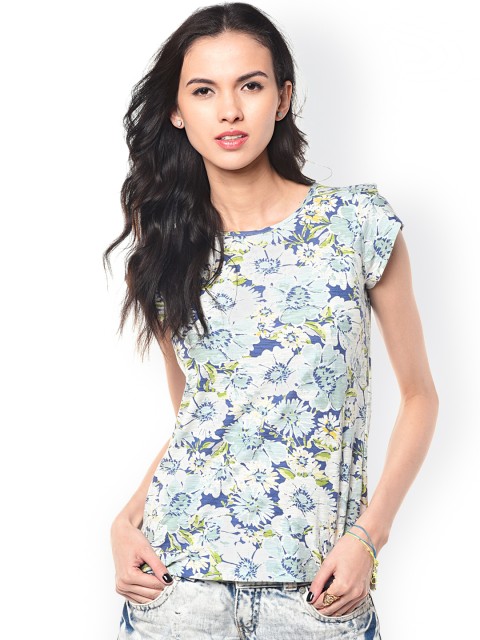 

Besiva Blue & White Floral Print Top