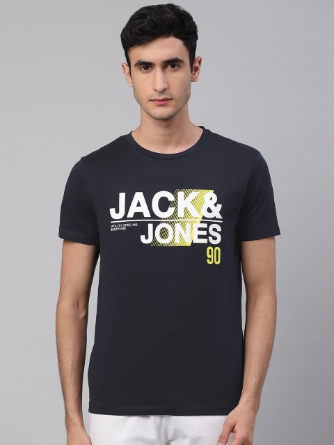 

Jack & Jones Men Navy Blue & White Brand Logo Print Round Neck T-shirt